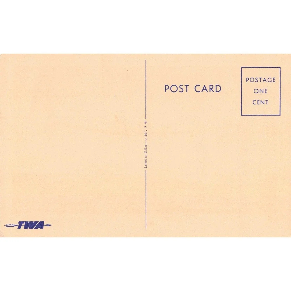 TWA The Take-off Twin Engine Airplane Aviation Linen Postcard c1945 Color-foto
